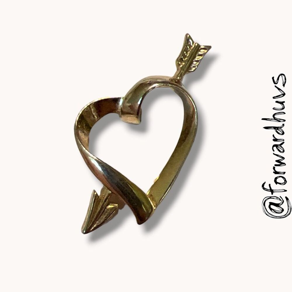 Open Heart Arrow Brooch Silver Tone Love Pin